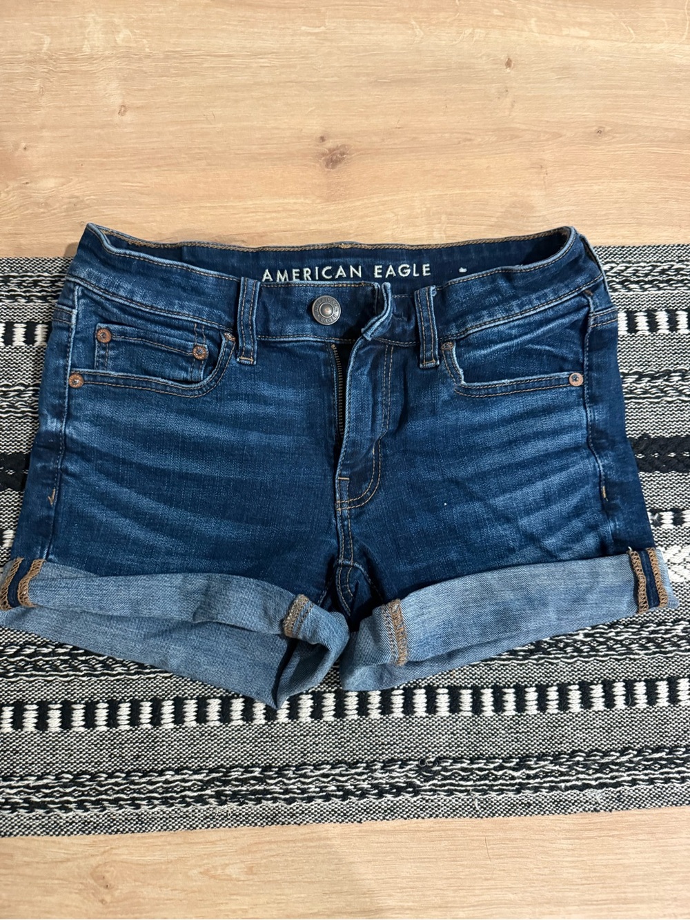 American Eagle Outfitters Dark Blue Rolled Cuff Denim Shorts